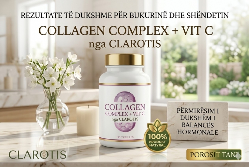 COLLAGEN Complex + Vitamina C nga Clarotis, kolagjen per floket, kolagjen efekt per thonjte, kapsula per floket, suplement bukurie per thonjte, kolagjen per bukuri, kapsula per lekure, shendet lekure flok thonj, collagen per femra shqip