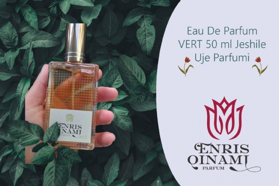 Eau De Parfum, Uje Parfumi VERT 50 ml Jeshile, Parfum natyral me bazë alkolike dhe vajra esencialë 20%, esenca Limon jeshil, esenca Trëndafil, esenca Lule Portokalli, esenca Vetiver nga ENRIS QINAMI